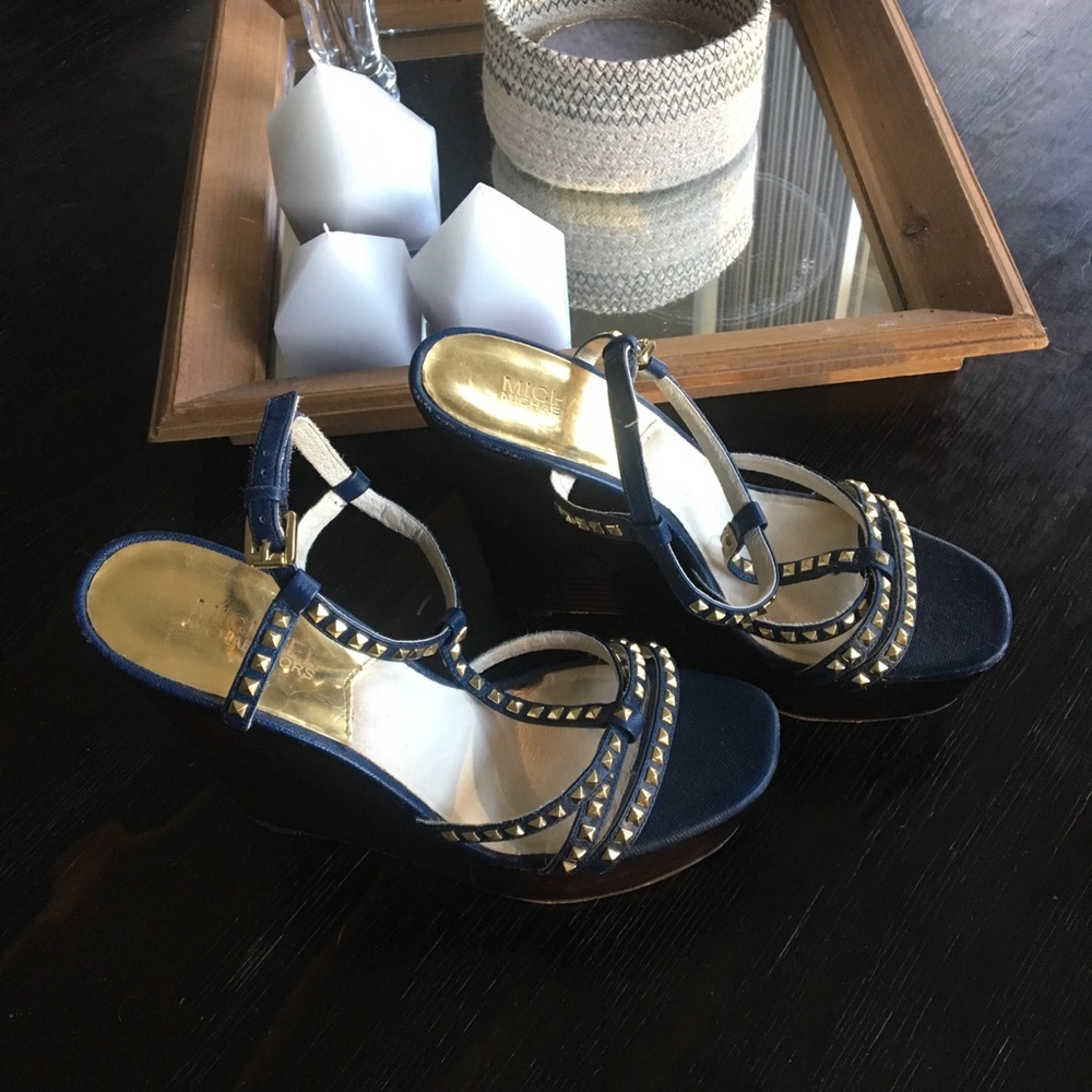 Navy Gold Studded Micheal Kors Wedges